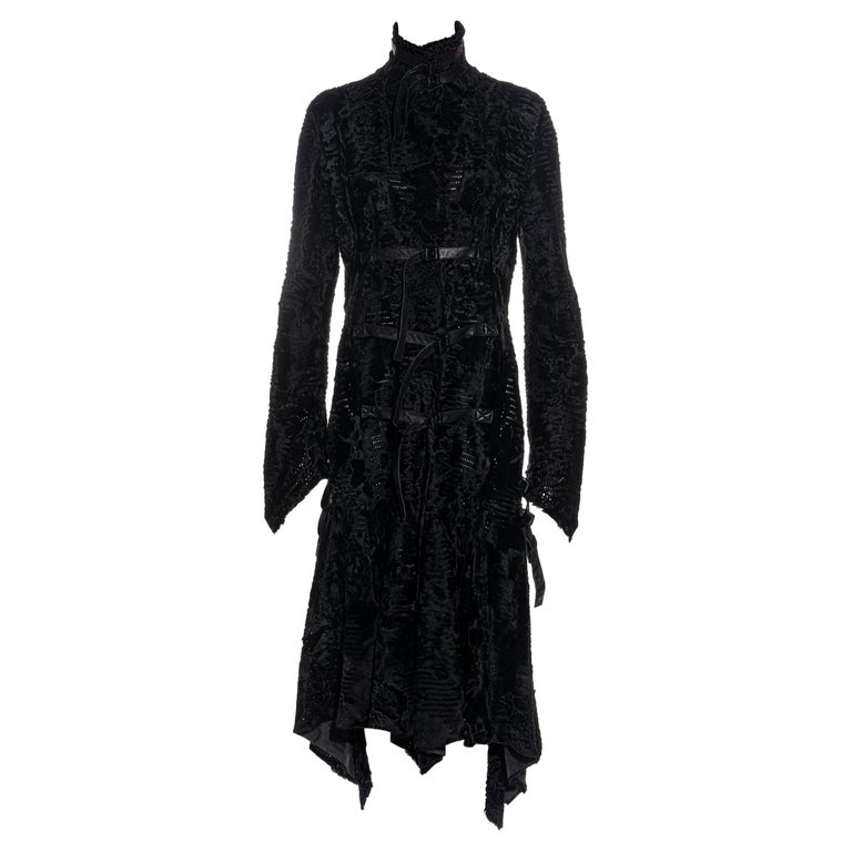 Versace black laser-cut lambskin coat with leather bondage straps, fw ...