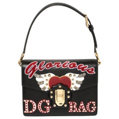 Dolce & Gabbana Black Embellished Leather Lucia Glorious Shoulder Bag