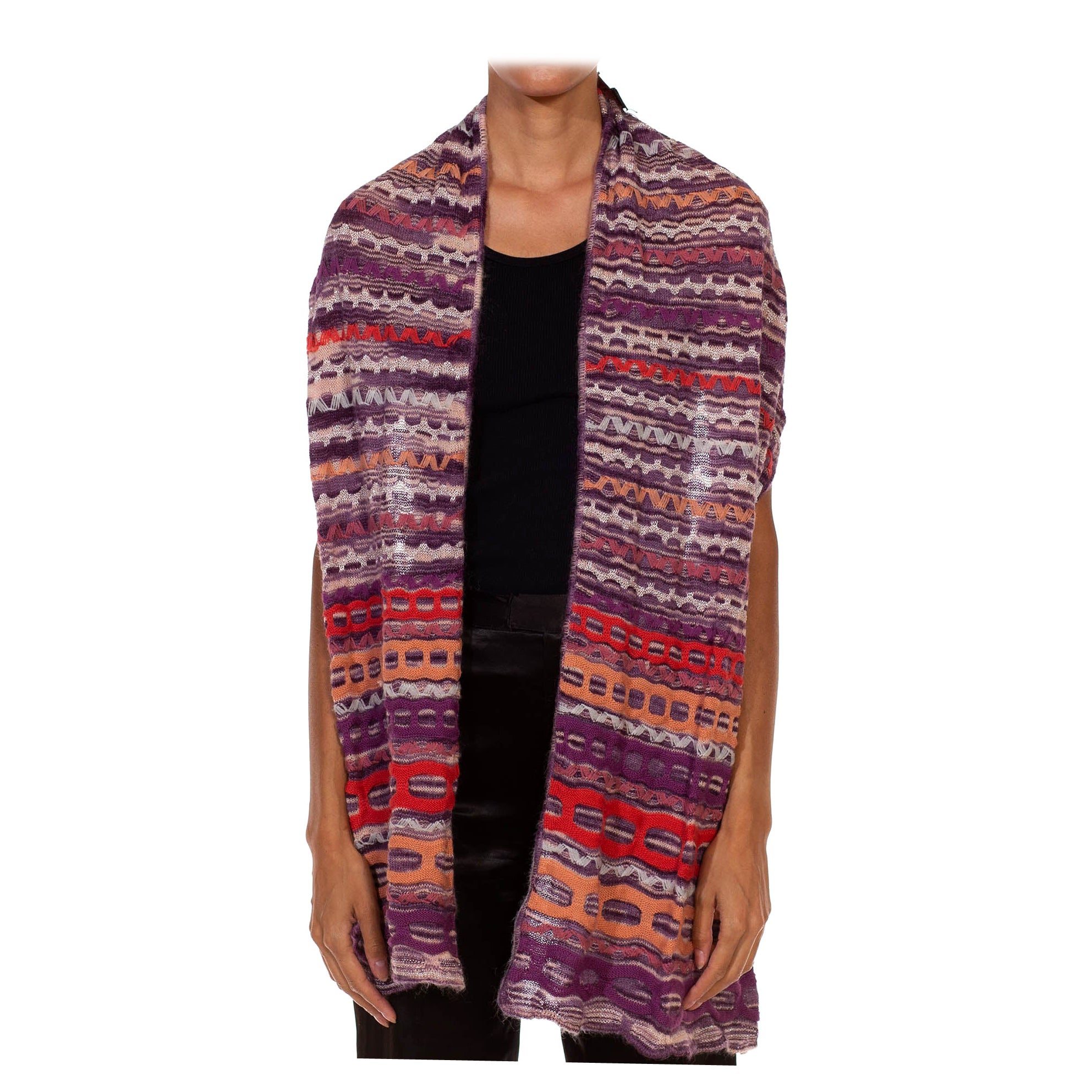 1990S MISSONI Purple Wool Blend Chevron Knitted Scarf For Sale