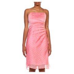 1990S Pink Rayon Exposed Dart And Side Ruffle Dress