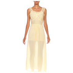 1940S Butter Yellow Rayon Lace Trim Negligee