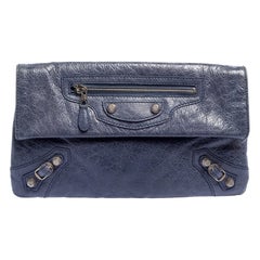 Balenciaga Bleu Glacier Leather Motocross SH Envelope Clutch