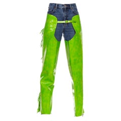 1990er Limettengrüne Chaps im Western-Stil & mit Fransen
