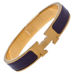 Hermès Clic H Purple Enamel Gold Plated Narrow Bracelet PM