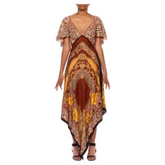MORPHEW COLLECTION Beige & Brown Silk Twill Animal Versace Style Print 3-Scarf