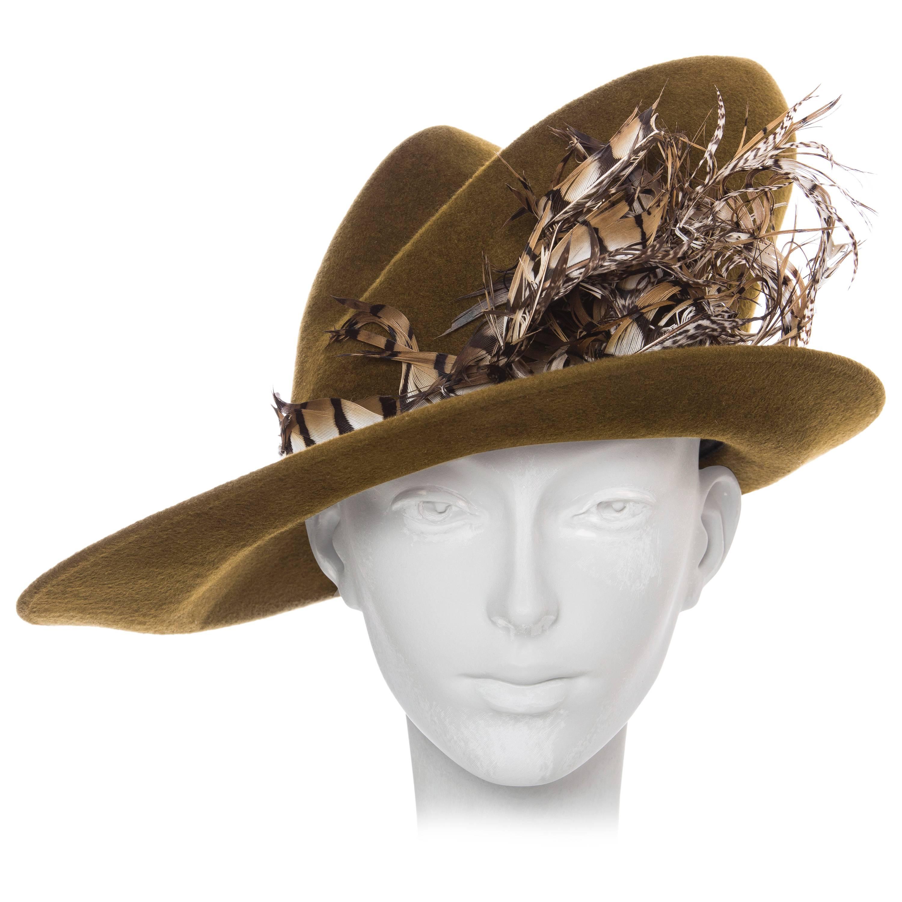 Philip Treacy Olive Wool Felt Hat