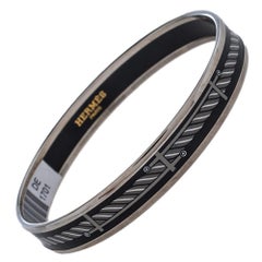 Hermès Sans Coloris Narrow Enamel Palladium Plated Bangle Bracelet