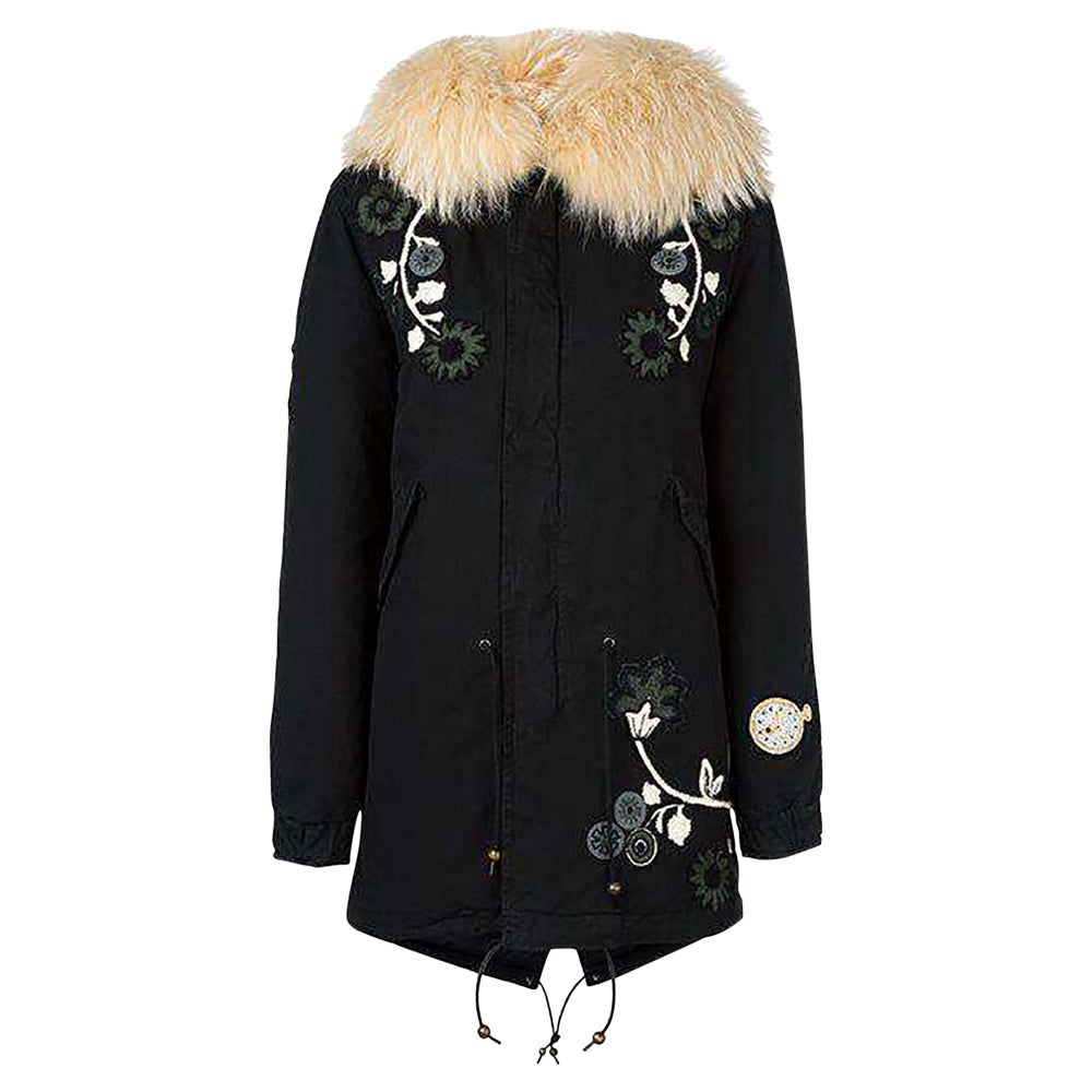 Mr And Mrs Italy Embroidered Fur-Trimmed Parka Coat XXSMALL