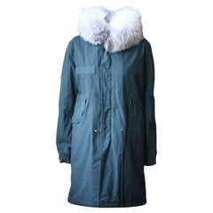 Mr And Mrs Italy Fox Fur Long Parka Coat With Patch XXSMALL