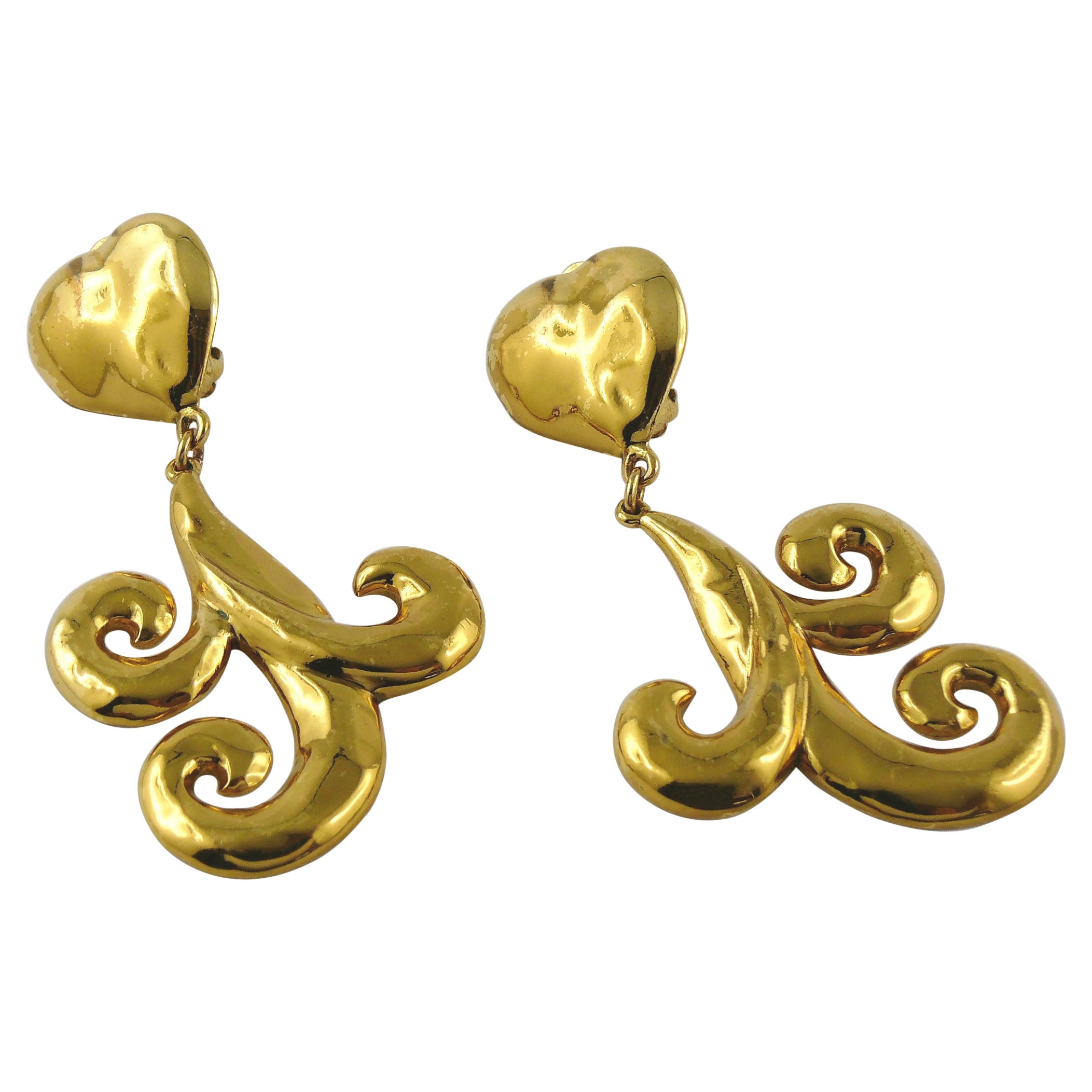 Yves Saint Laurent YSL Vintage Gold Toned Arabesques Dangling Earrings For Sale