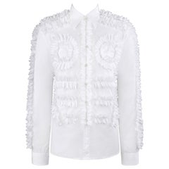WALTER VAN BEIRENDONCK A/W 2014 Men's Symmetric White Ruffle Button Front Shirt 