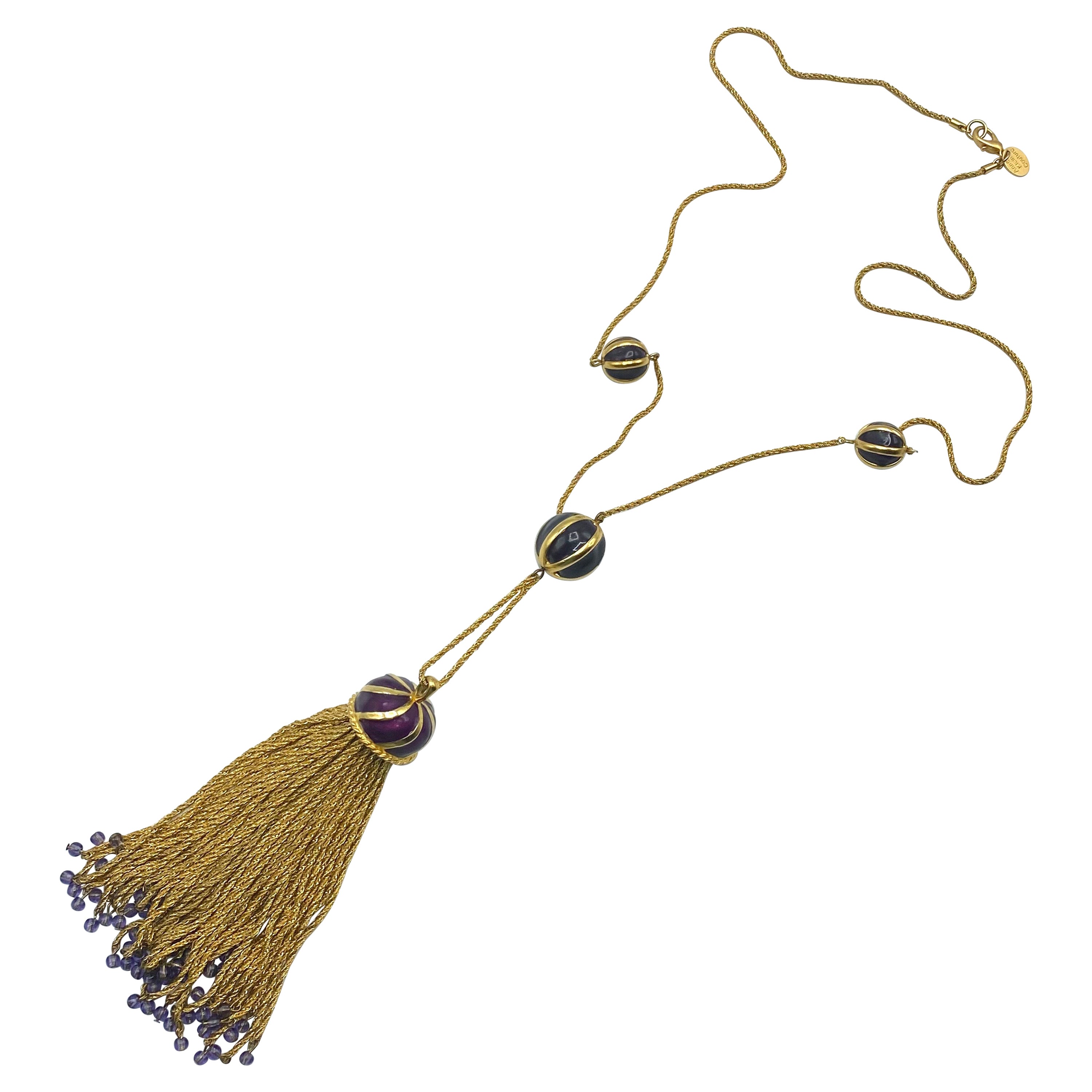 Anne Klein Couture Purple Enamel & Gold Tassel Pendant Necklace