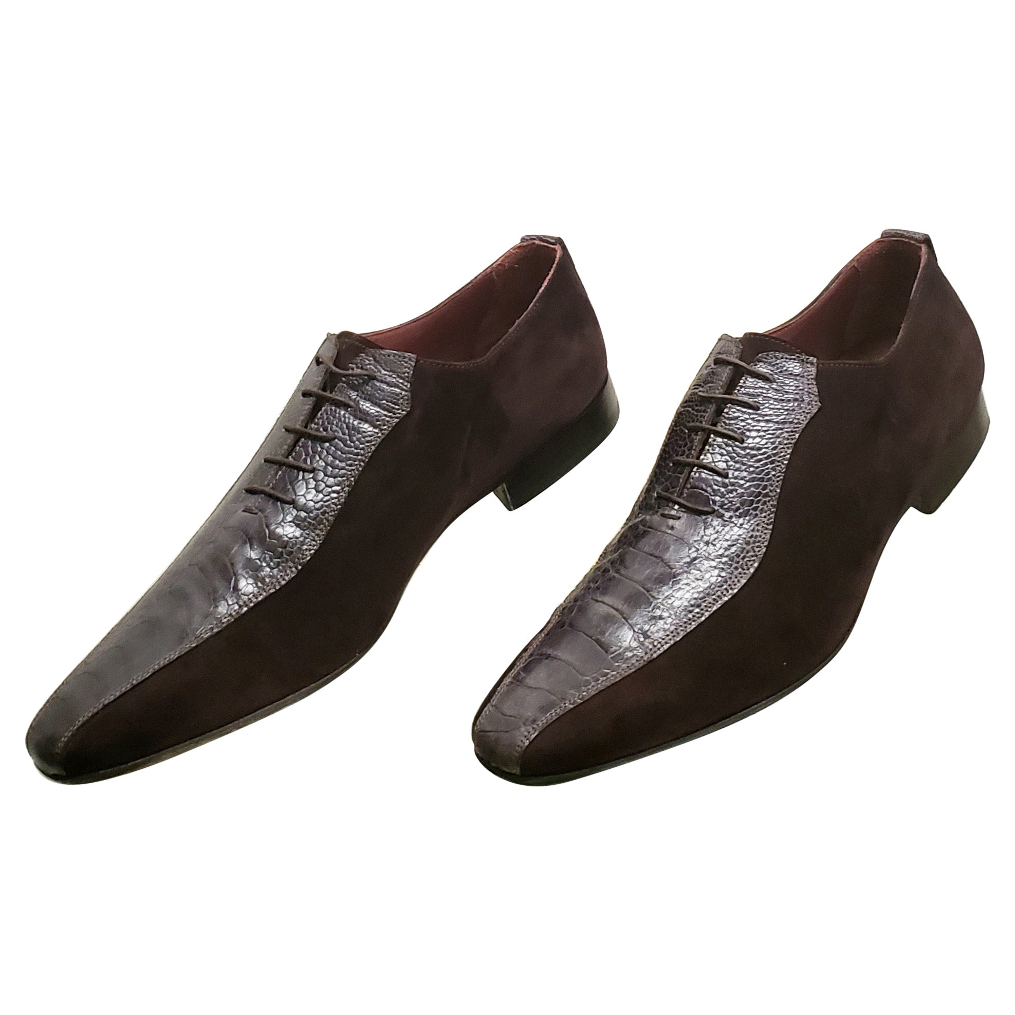 ROBERTO CAVALLI BURGUNDY SUEDE LEATHER SHOES w/OSTRICH LEATHER INSERTS 45 -  12 For Sale at 1stDibs | cavalli ostrich shoes price