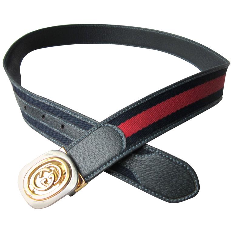 Interlocking G GUCCI Leather Blue and Red Belt Tom Ford Era For Sale at ...
