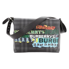 Burberry Graffiti Flap Messenger Bag Smoked Check Coated Canvas Large