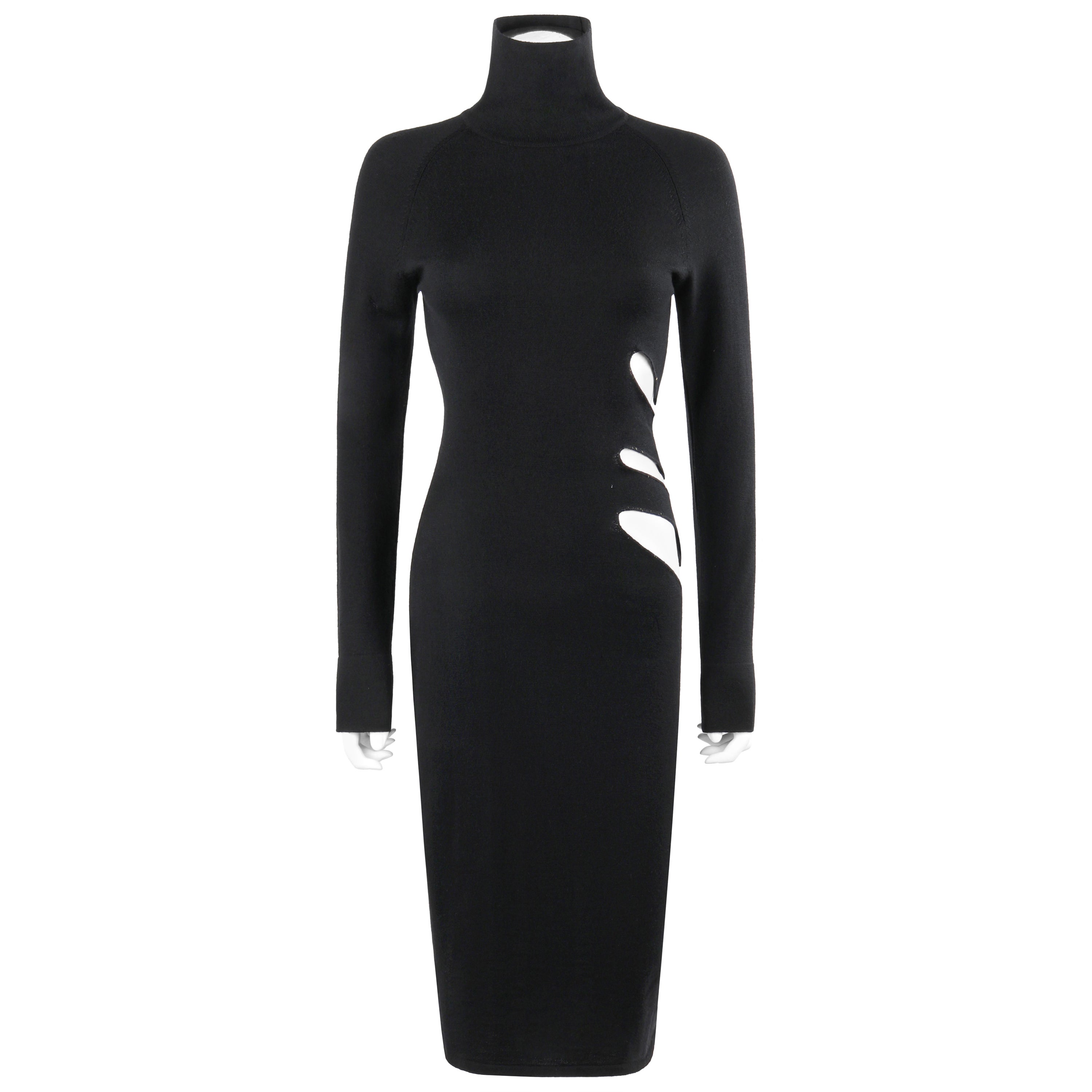 ALEXANDER McQUEEN S/S 1997 “La Poupée” Black Wool Illusion Cutout Cocktail Dress For Sale