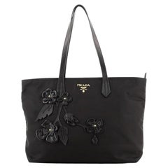 Prada Flowers Einkaufstasche Leder Verziertes Tessuto Medium