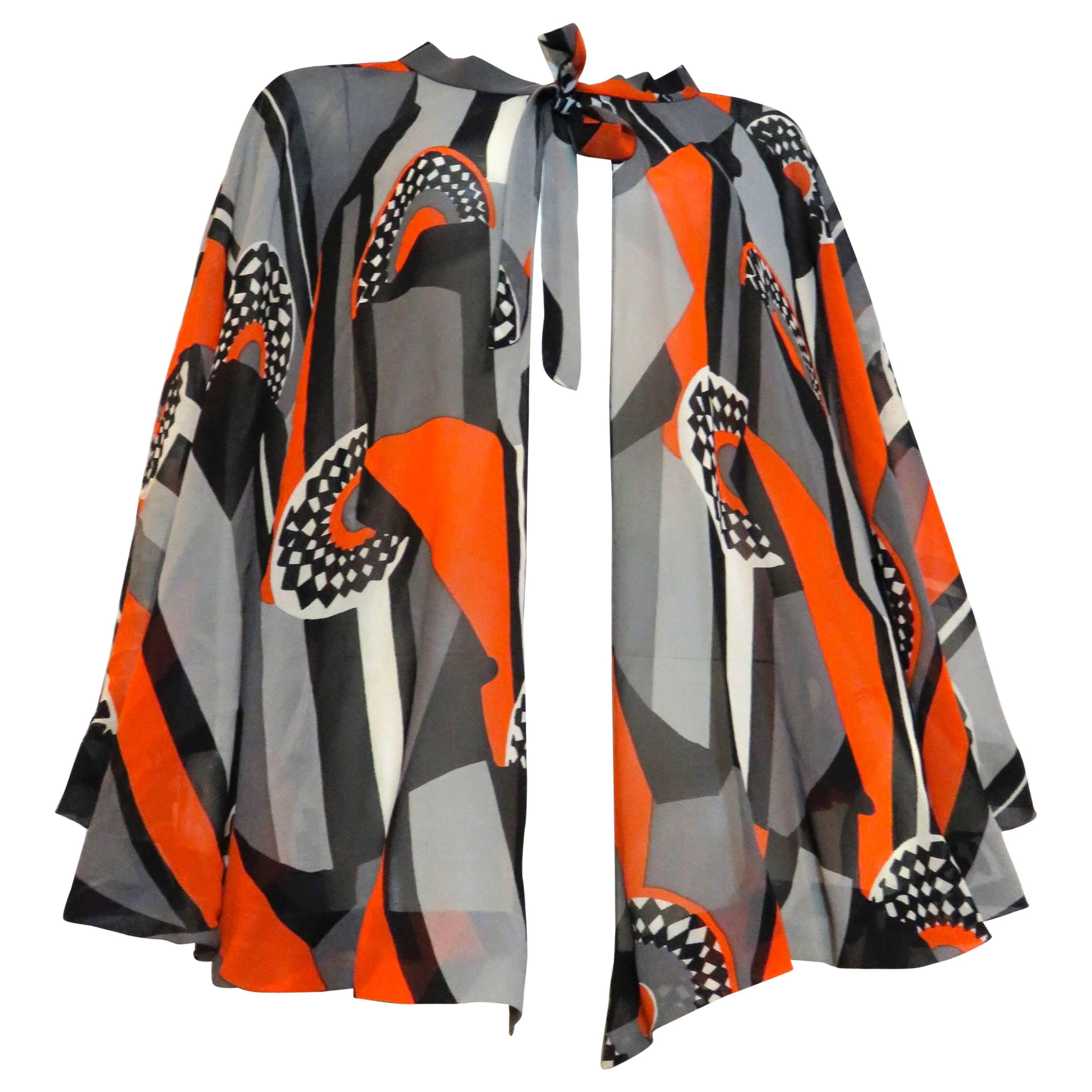 1970's LA MENDOLA Deco-printed silk cape For Sale