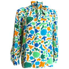 1970's SAINT LAURENT Printed silk blouse
