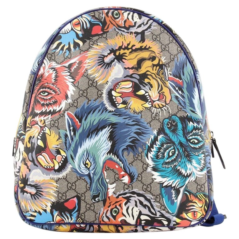 Gucci Zip Around Monster Backpack Printed GG Coated Canvas Small