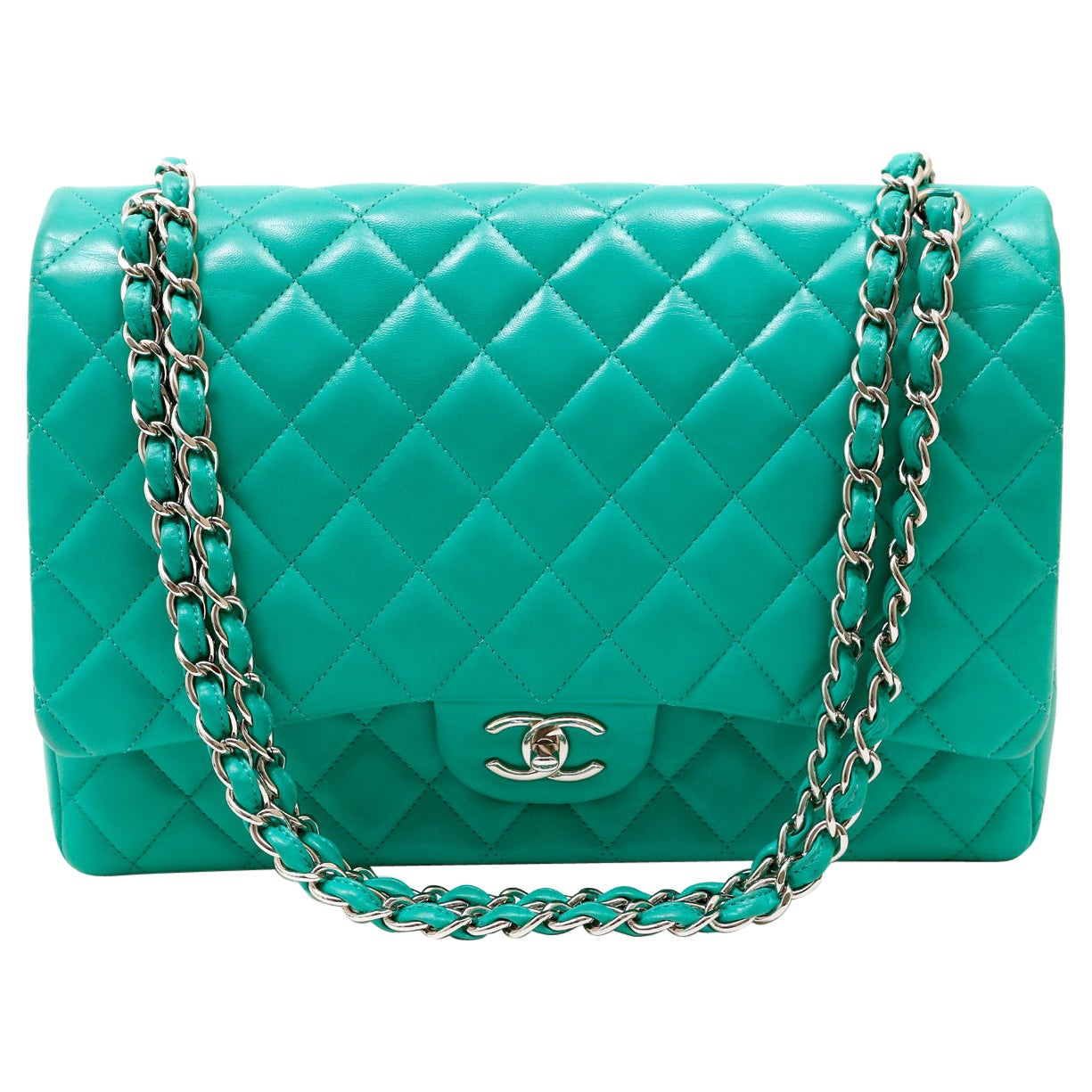 Chanel Mint Lagoon Lambskin Maxi Double Flap Bag