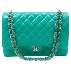 Chanel Mint Lagoon Lambskin Maxi Double Flap Bag