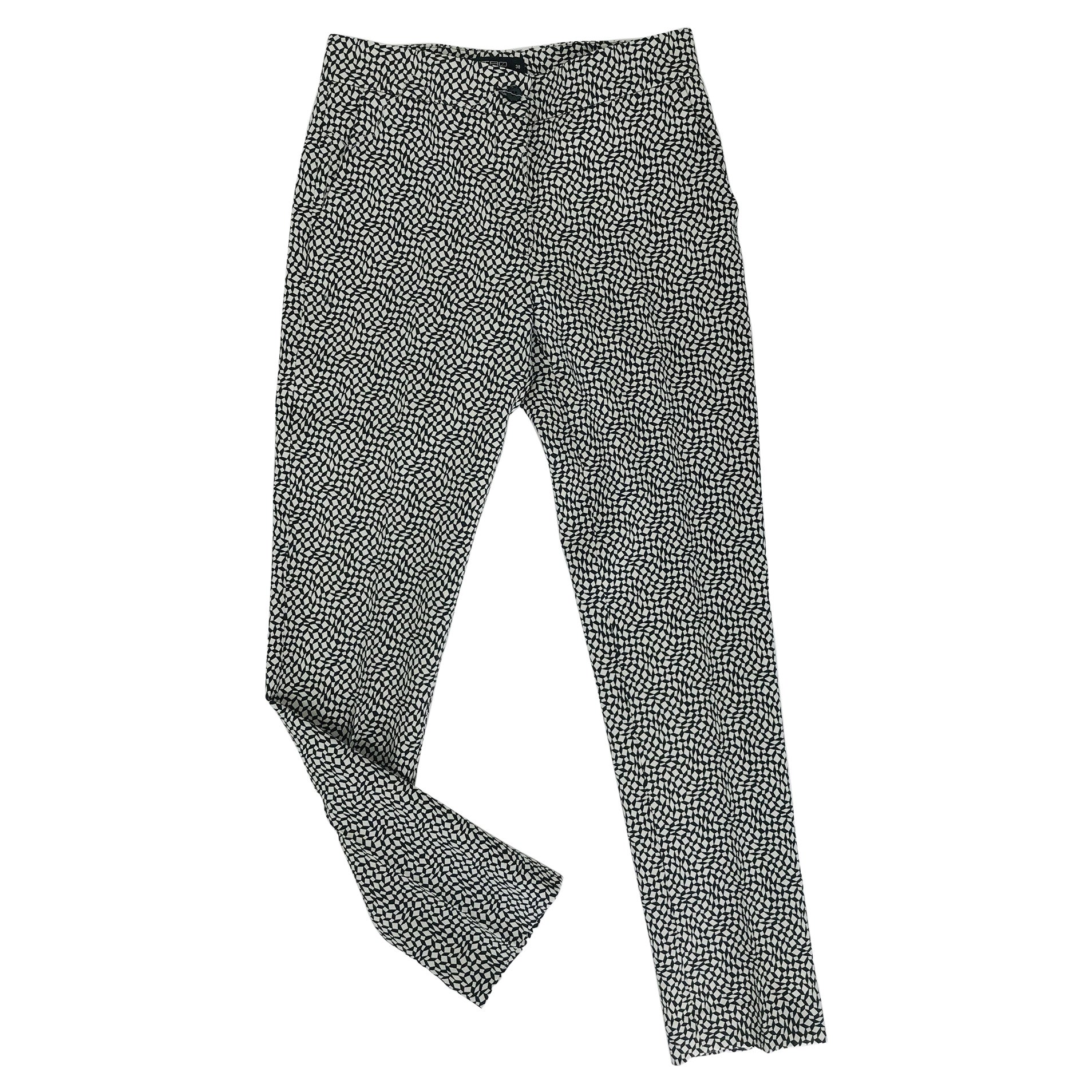 Etro Black & White Diamonds & Squares Print Wool Trousers 38