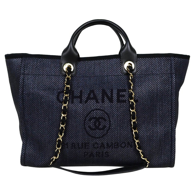 Chanel NEW 2020 Black Mixed Fibers Large Deauville Tote Bag For Sale at  1stDibs