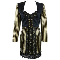 Moschino Couture Vintage 1990's Striped Bodycon Dress and Jacket Set