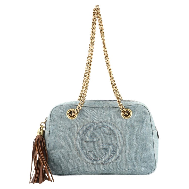 Gucci Soho Chain Zip Shoulder Bag Denim Small For Sale at 1stDibs