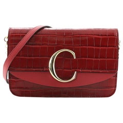 Chloe C Chain Clutch Crocodile Embossed Leather