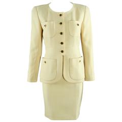 Chanel Vintage 1990 Ivory Wool Skirt Suit