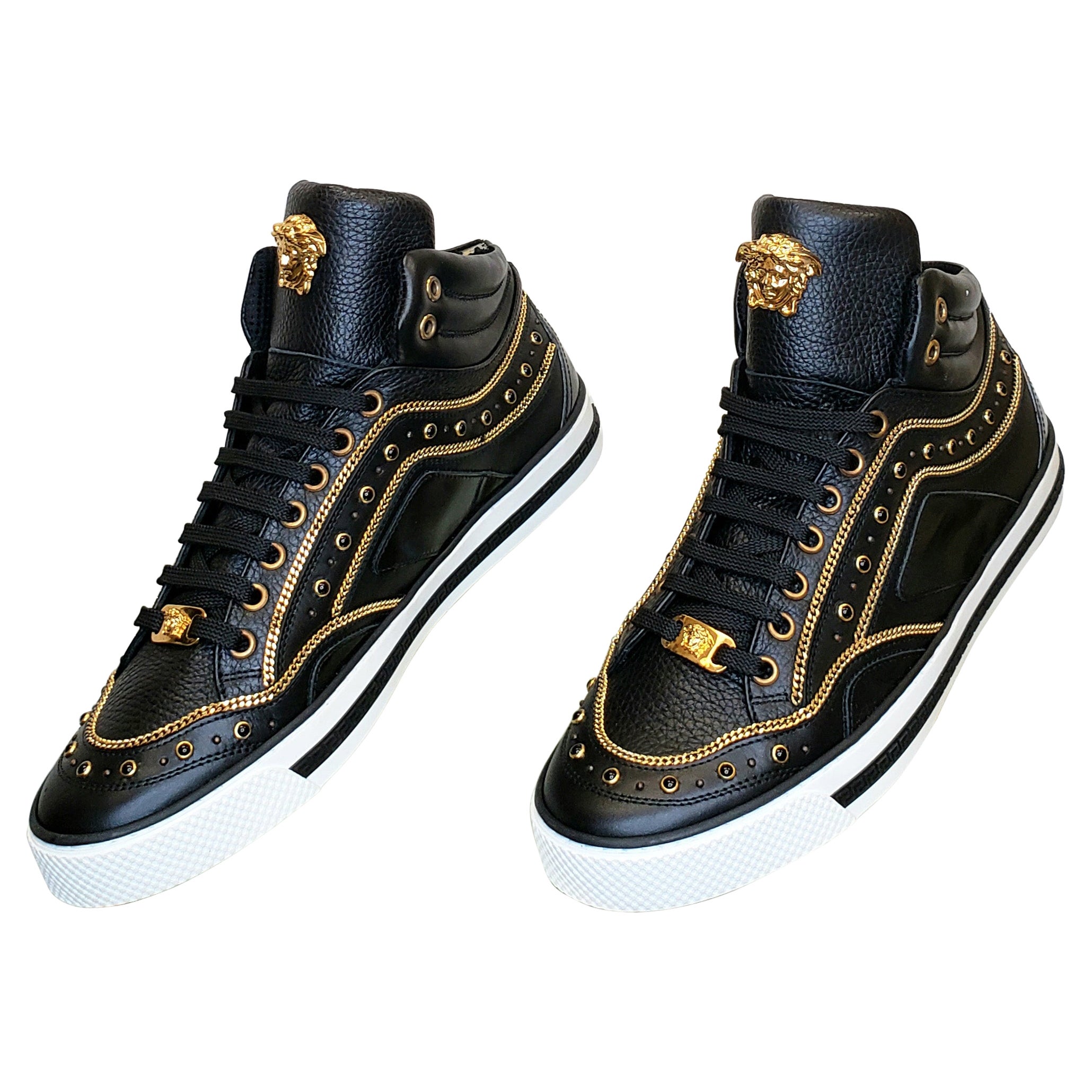 NEW VERSACE STUDDED HIGH-TOP SNEAKERS with GOLD 3D MEDUSA BUCKLE SIZE 39 - 6