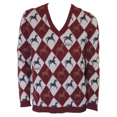 Gucci Horse Tile Wool V-Neck Logo Sweater