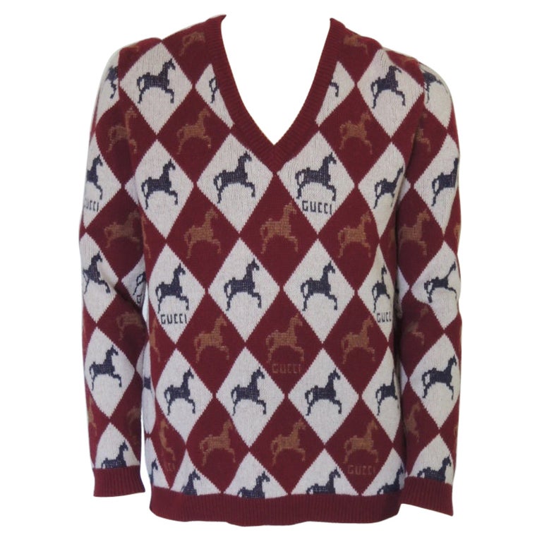 Gucci Horse Tile Wool V-Neck Logo Sweater For Sale at 1stDibs | gucci tile