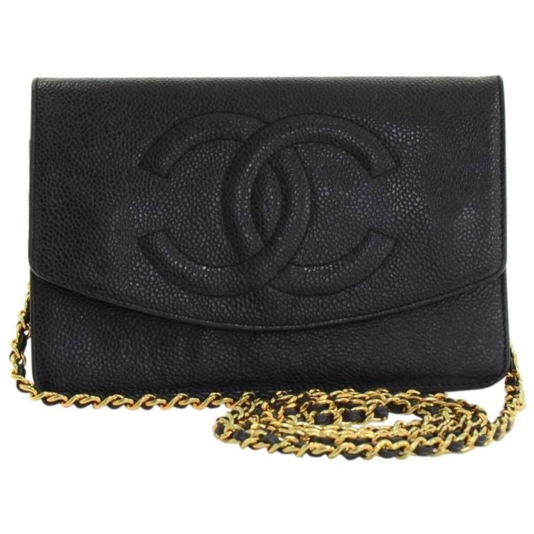 Chanel Black Caviar Gold Chain WOC Wallet on a Chain Flap Crossbody Shoulder Bag For Sale at 1stdibs
