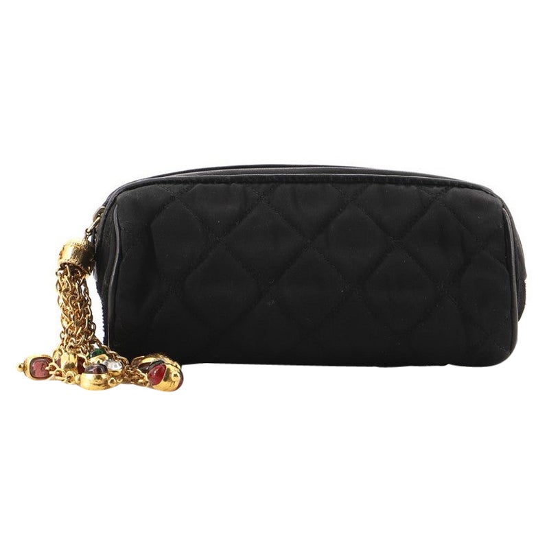 Chanel Vintage Gripoix Tassel Zip Clutch Quilted Satin Small at 1stDibs