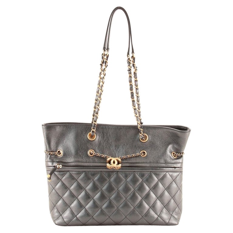 Chanel Front Zip CC Drawstring Chain Tote Quilted Calfskin Medium at  1stDibs