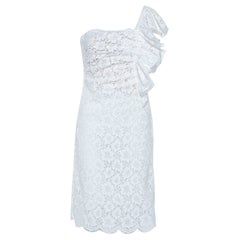 Valentino White Lace Ruffle Detail One Shoulder Midi Dress M