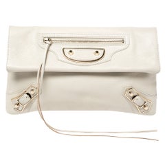 Balenciaga White Leather Metallic Edge Envelope Clutch