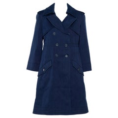 Chanel Indigo Blue Cotton Twill Double Breasted Trench Coat L