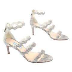 Prada Calzature Donna Roccia Snakeskin Wavy Ankle Strap Heeled Sandals