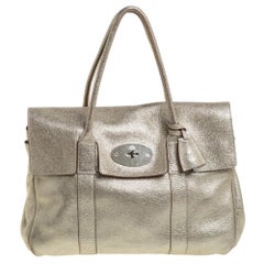 Used Mulberry Metallic Gold Crinkle Leather Bayswater Satchel