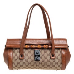 Gucci Brown/Beige GG Canvas and Leather Bamboo Bullet Satchel