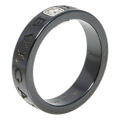 Bvlgari Diamond Black Ceramic 18K White Gold Band Ring Size 57