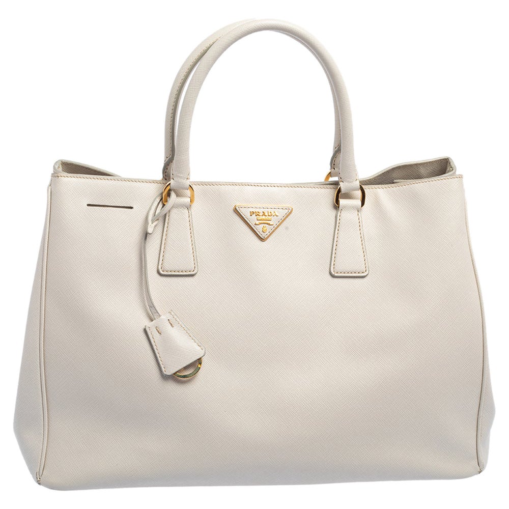 Prada Cream Saffiano Lux Leather Large Galleria Tote For Sale at 1stDibs