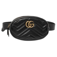 Gucci Black Matelassé Leather GG Marmont Belt Bag