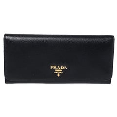 Prada Black Saffiano Leather Flap Continental Wallet