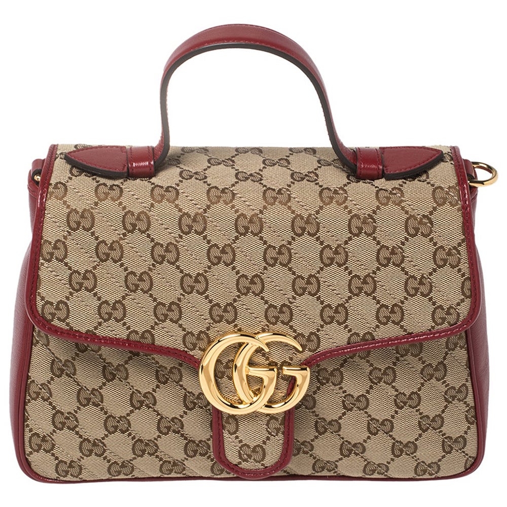 Gucci Red/Beige GG Canvas and Leather Small GG Marmont Top Handle Bag at  1stDibs | gucci marmont top handle red, gucci 477324