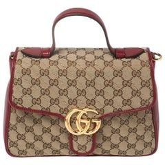 Gucci Red/Beige GG Canvas and Leather Small GG Marmont Top Handle Bag